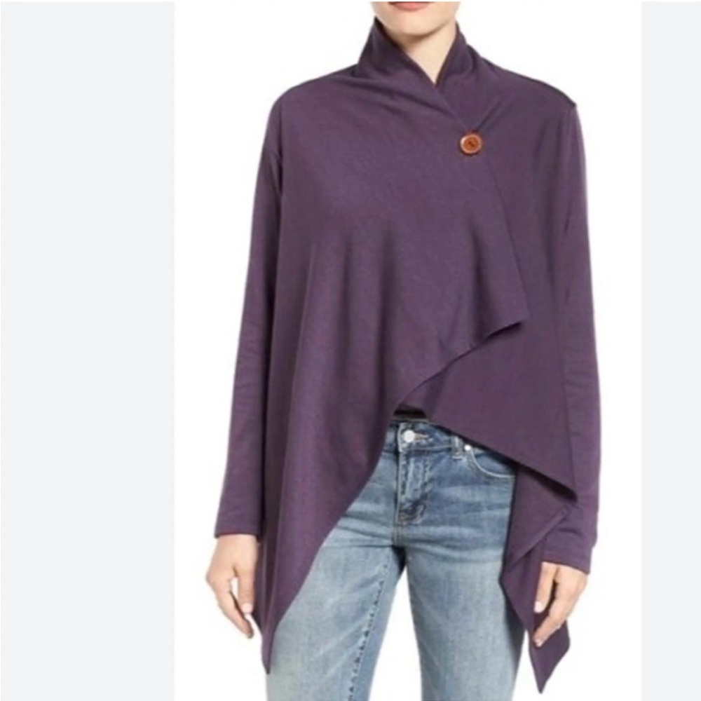 Bobeau Berry Color One Button Wrap Shawl in Women’s Small